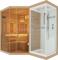 Трехместная угловая комбинированная сауна Luxury из кедра с Душевой кабиной