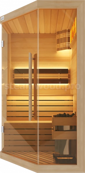 Одноместная угловая финская сауна Luxury из кедра